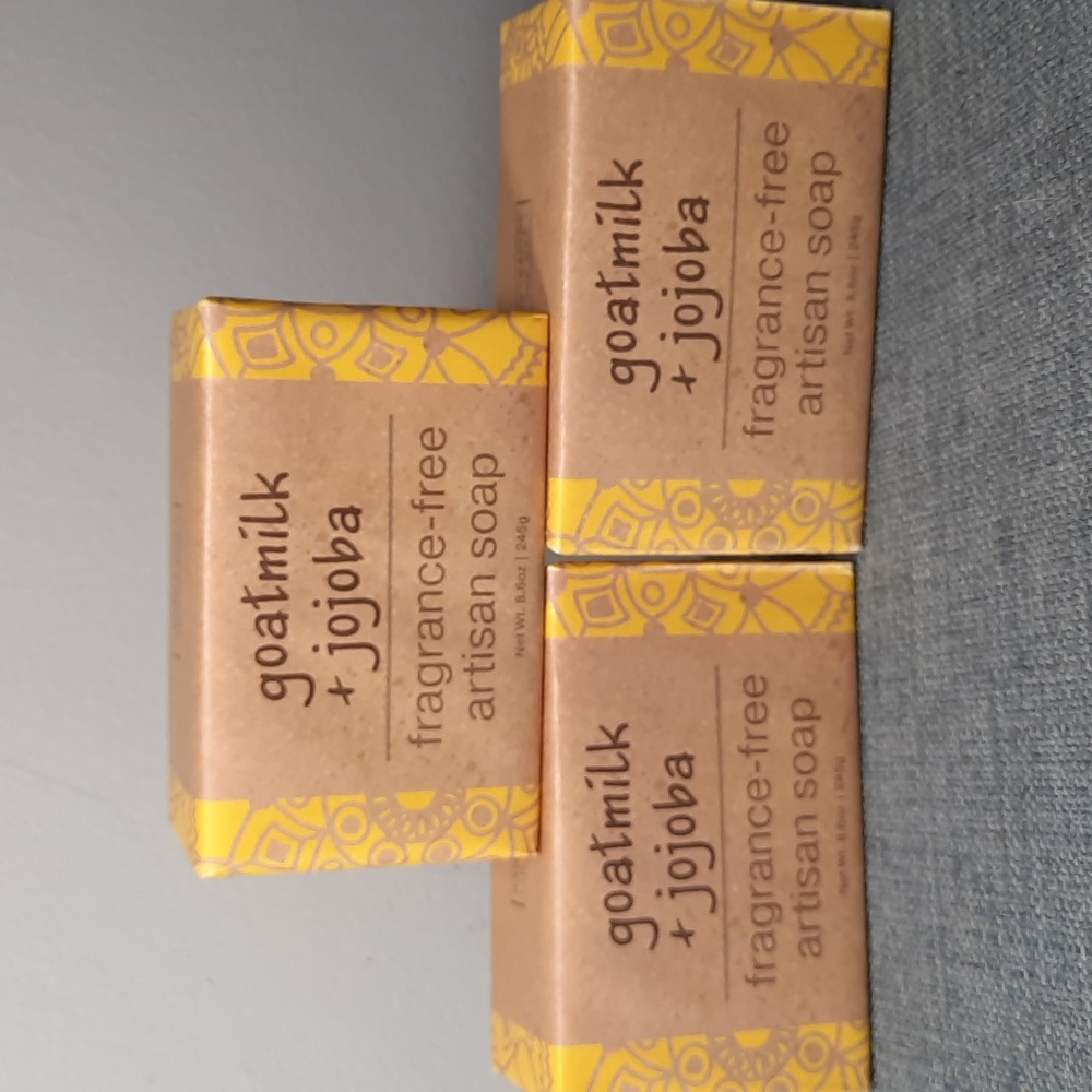 Goat Milk Jojoba Fragrance Free Artisan Spa Bar Bath Soap Set of 3 Bars 8.6oz